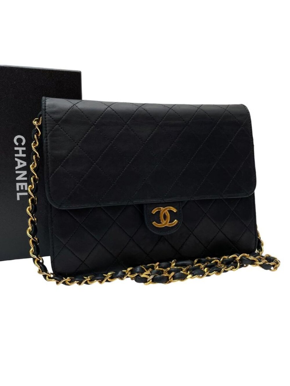 Chanel Quilted Lambskin Chain Shoulder Bag CC Logo Black